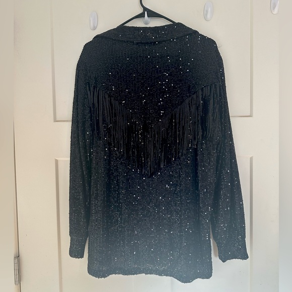 Jackets & Blazers - Blue B black sequined fringe jacket
